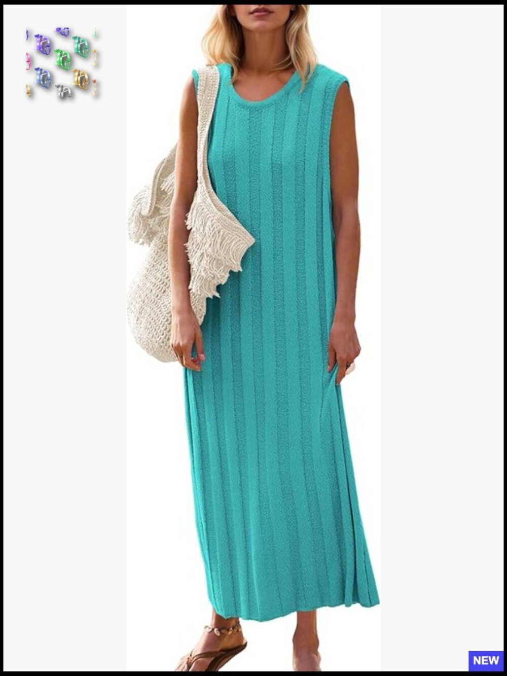 Sleeveless Maxi Dress Scoop Neck Ribbed Knit Tank Top Casual Chic Summer